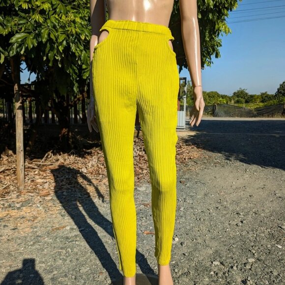 Rare ISSEY MIYAKE Lime Green Sample Pants Pleated Open Hip Trousers S M L - Picture 6 of 9